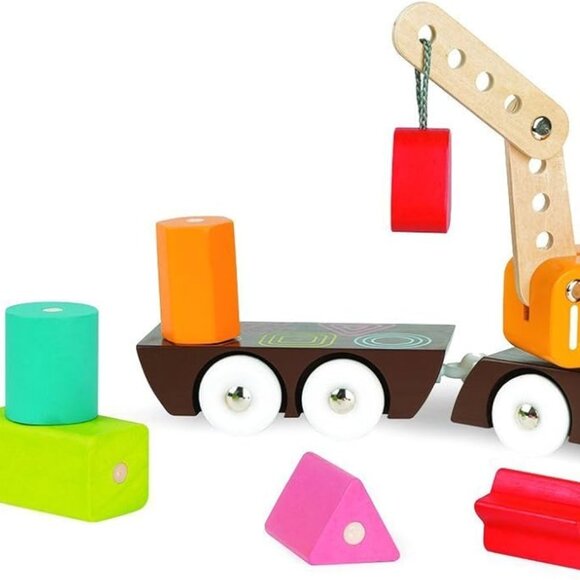 Janod Multi Color Crane Train with Safety Magnetic Blocks 2 Games in 1 Age 2+ - Picture 6 of 11